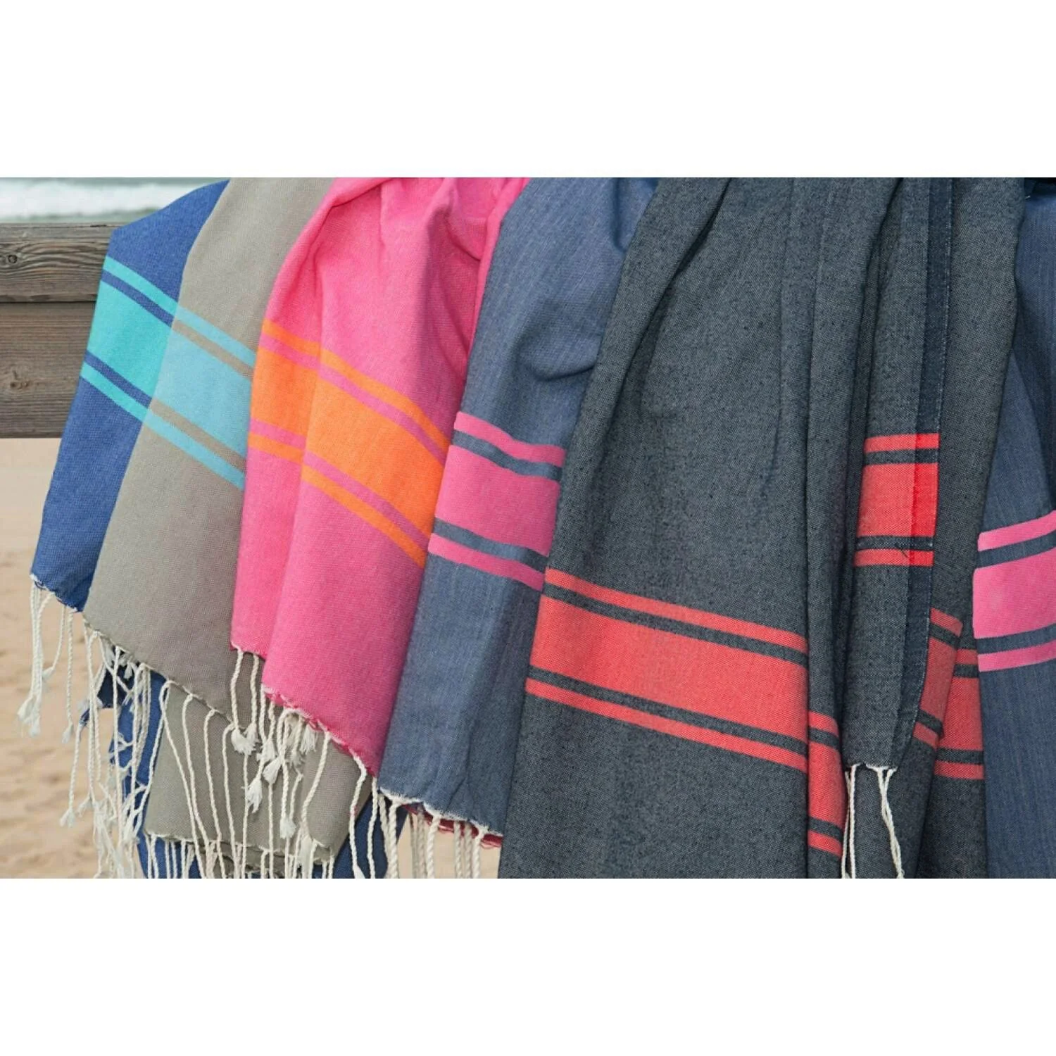 Fouta Bicolore - Coton - Rose Fuchsia / Orange - St Tropez - Image 7