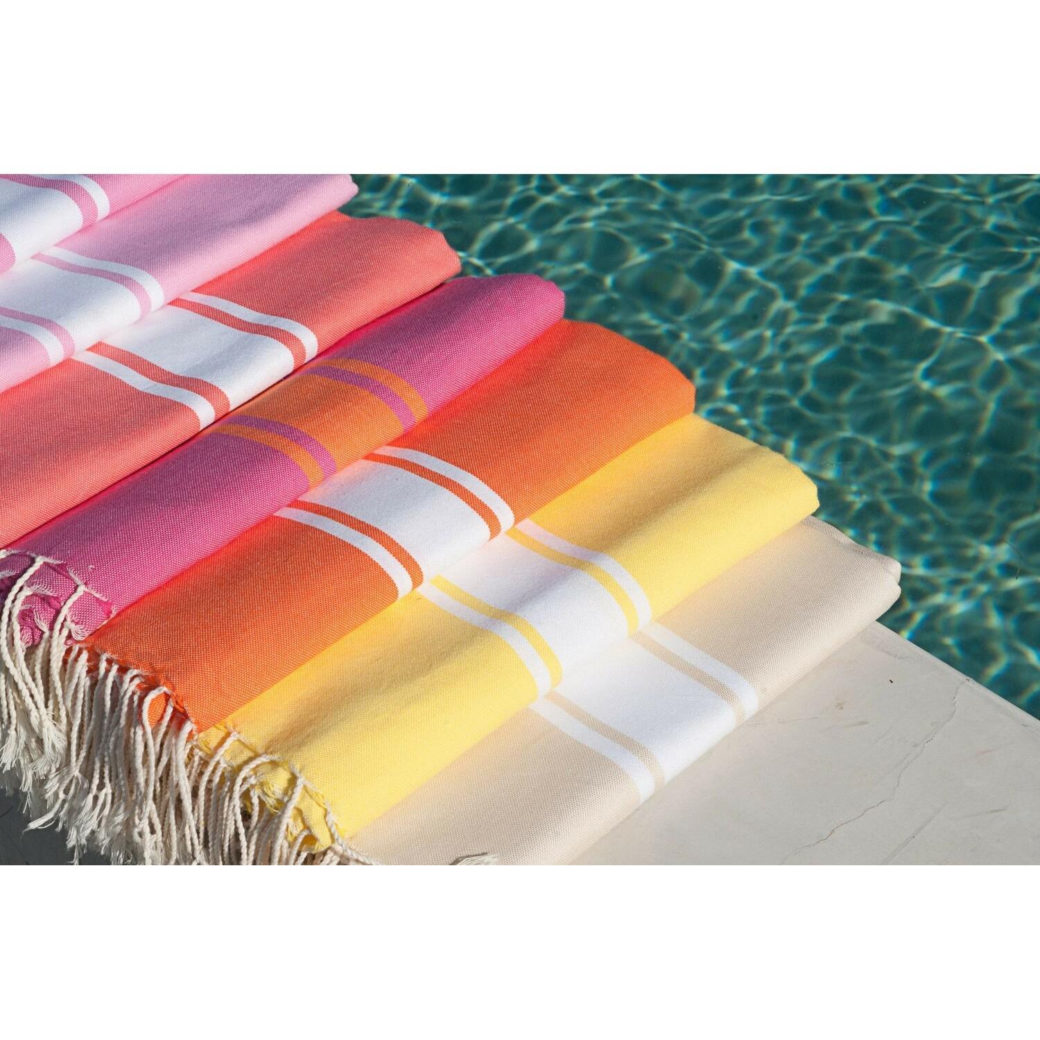 Fouta Bicolore - Coton - Rose Fuchsia / Orange - St Tropez - Image 8