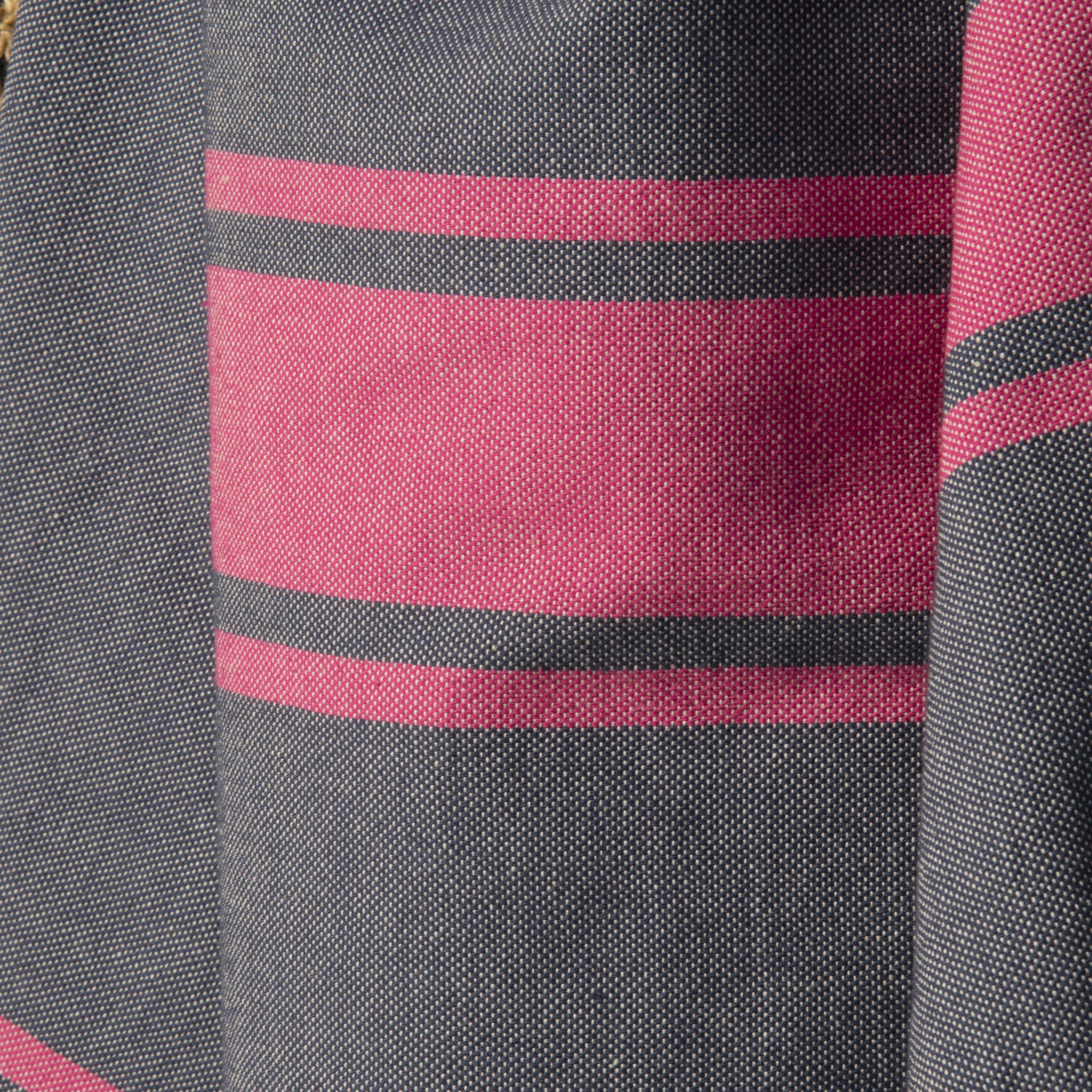 Fouta Bicolore - Coton - Bleu Jean / Rose Fuchsia - St Tropez - Image 3