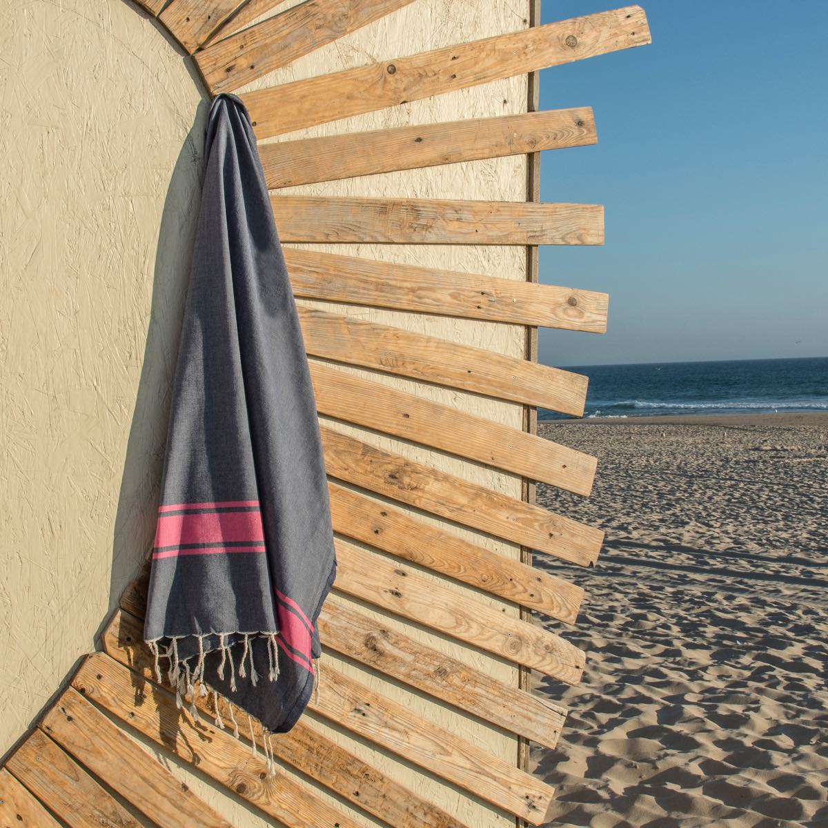 Fouta Bicolore - Coton - Bleu Jean / Rose Fuchsia - St Tropez - Image 4