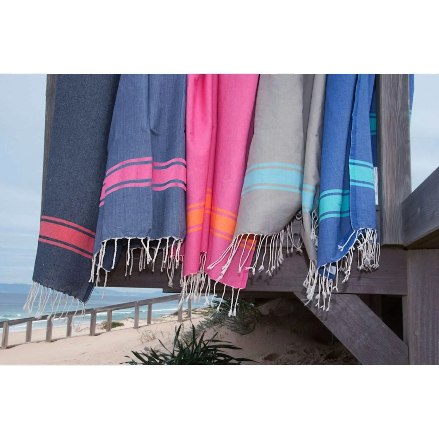 Fouta Bicolore - Coton - Bleu Jean / Rose Fuchsia - St Tropez - Image 6