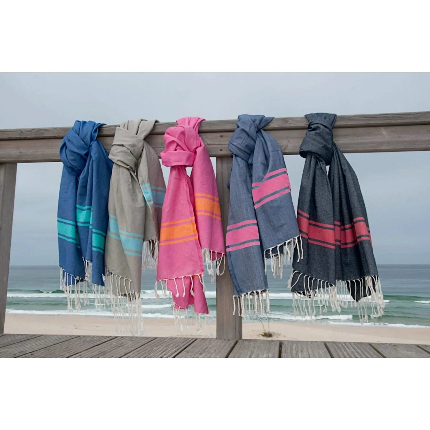 Fouta Bicolore - Coton - Bleu Jean / Rose Fuchsia - St Tropez - Image 8