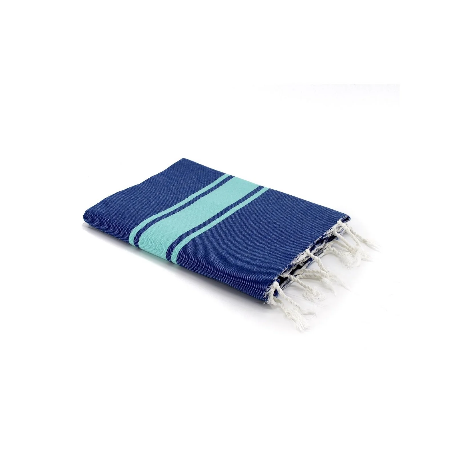 Fouta Bicolore - Coton - Bleu Grec / Vert Turquoise - St Tropez - Image 2