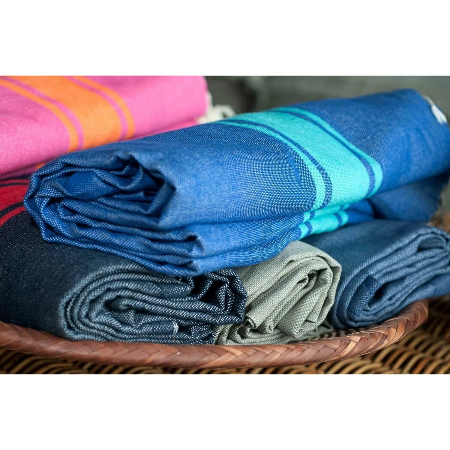 Fouta Bicolore - Coton - Bleu Grec / Vert Turquoise - St Tropez - Image 3