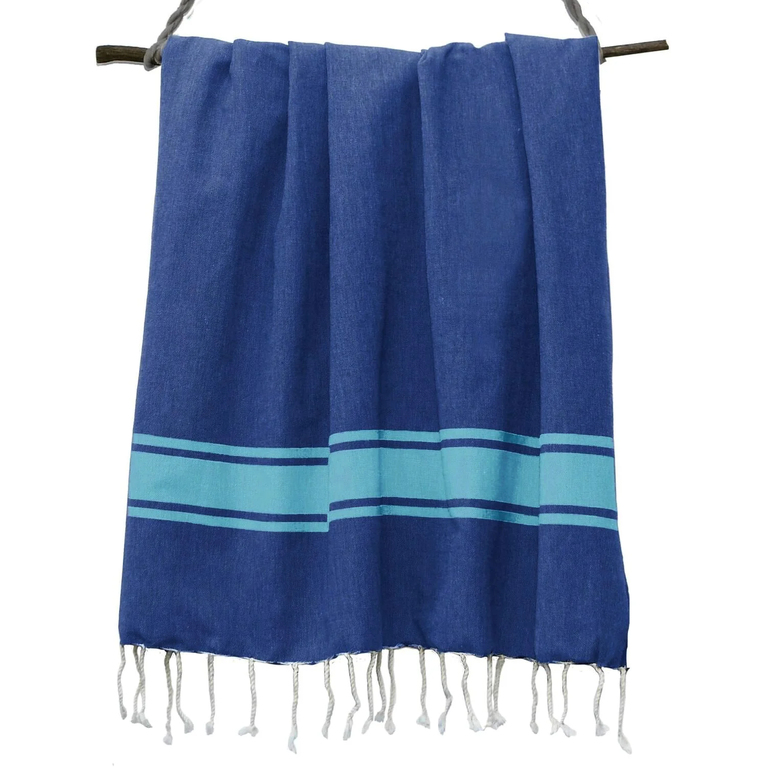 Fouta Bicolore - Coton - Bleu Grec / Vert Turquoise - St Tropez - Image 5