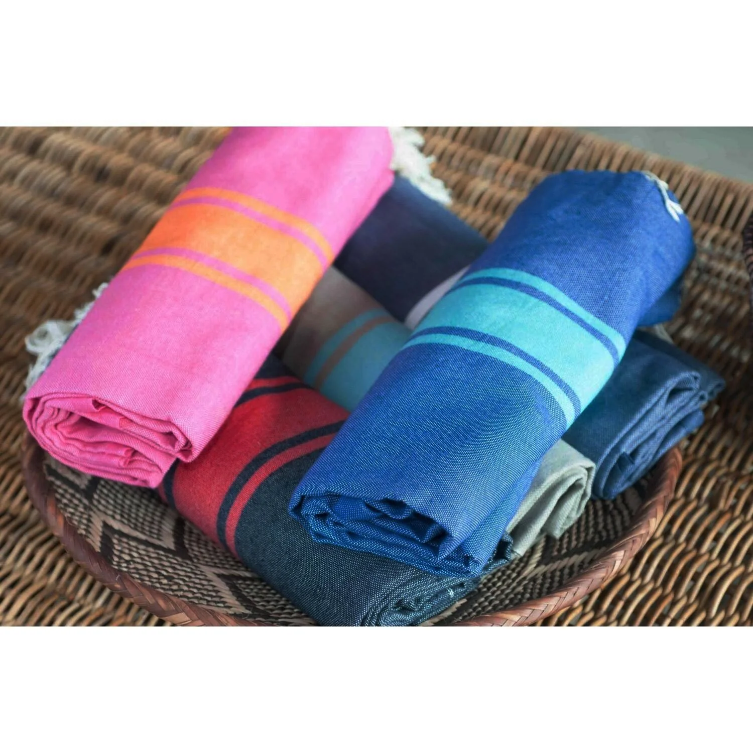 Fouta Bicolore - Coton - Bleu Grec / Vert Turquoise - St Tropez - Image 8