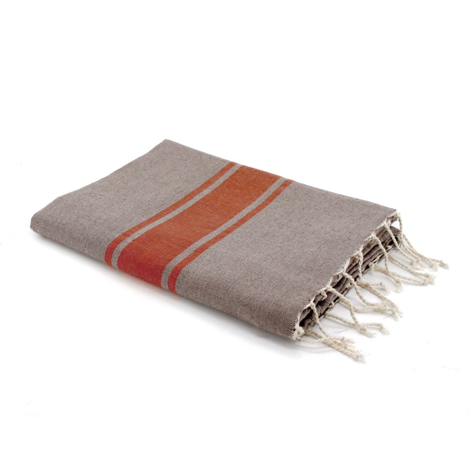 Fouta Bicolore - Coton - Taupe Clair / Terracotta - St Tropez - Image 2