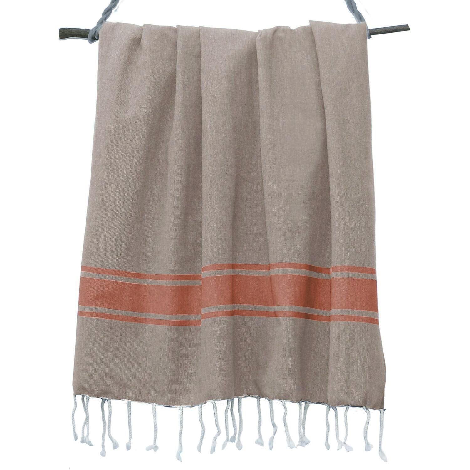 Fouta Bicolore - Coton - Taupe Clair / Terracotta - St Tropez - Image 3