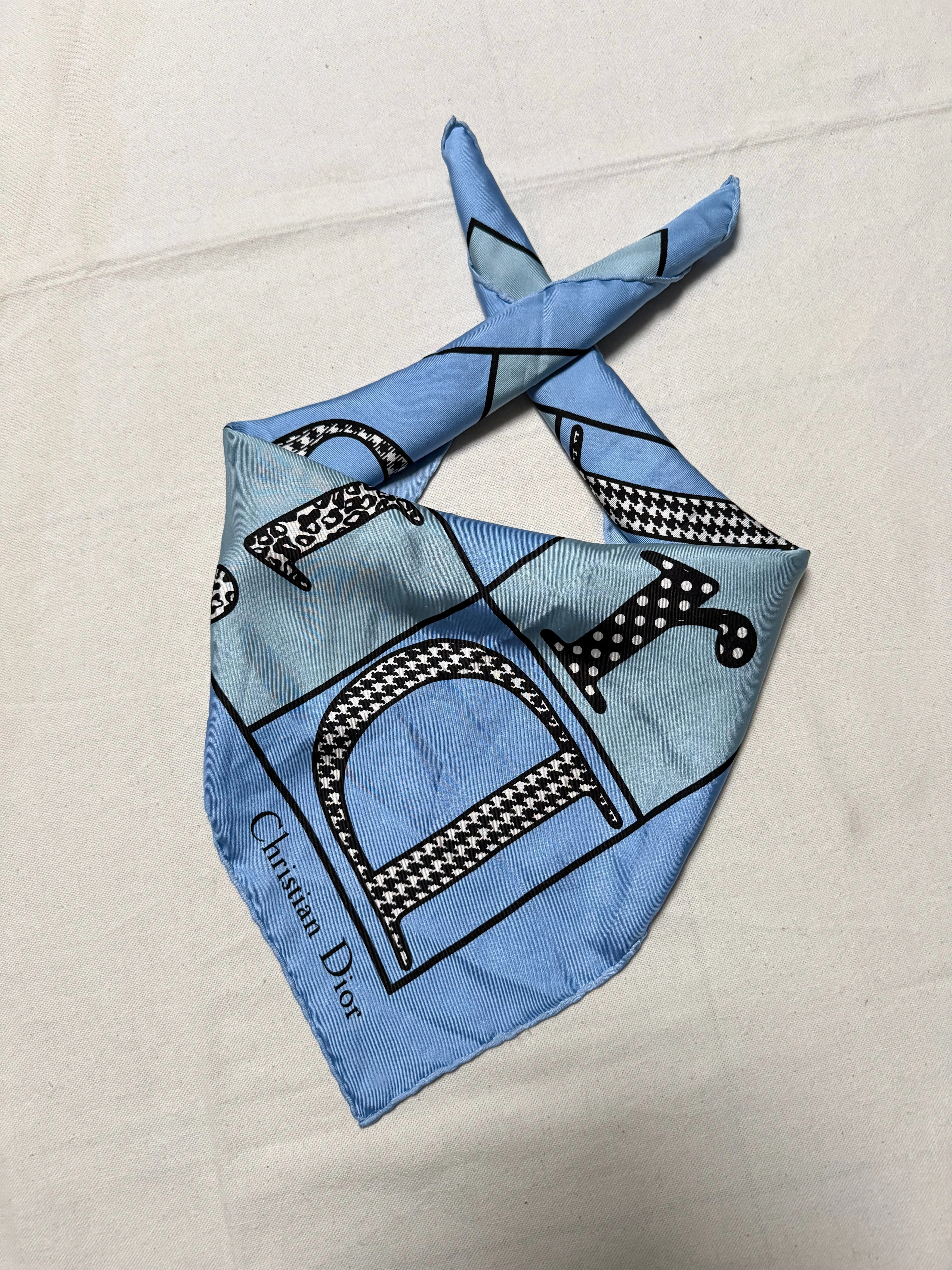Foulard Christian Dior – Inscriptions Dior Sur Fond Bleu - Image 2