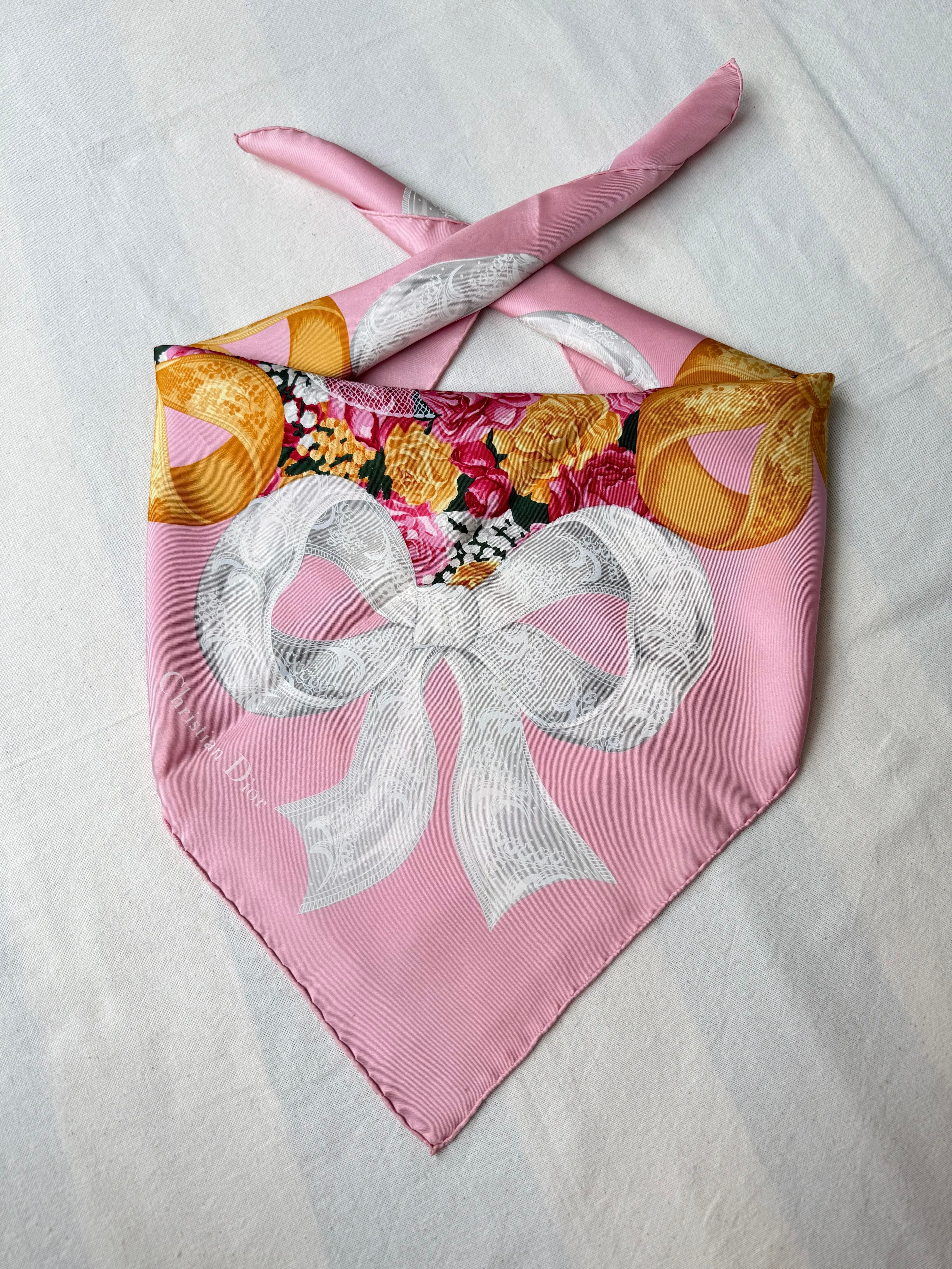 Christian Dior - Foulard - Motif Floral Et Noeuds Rose - Image 2