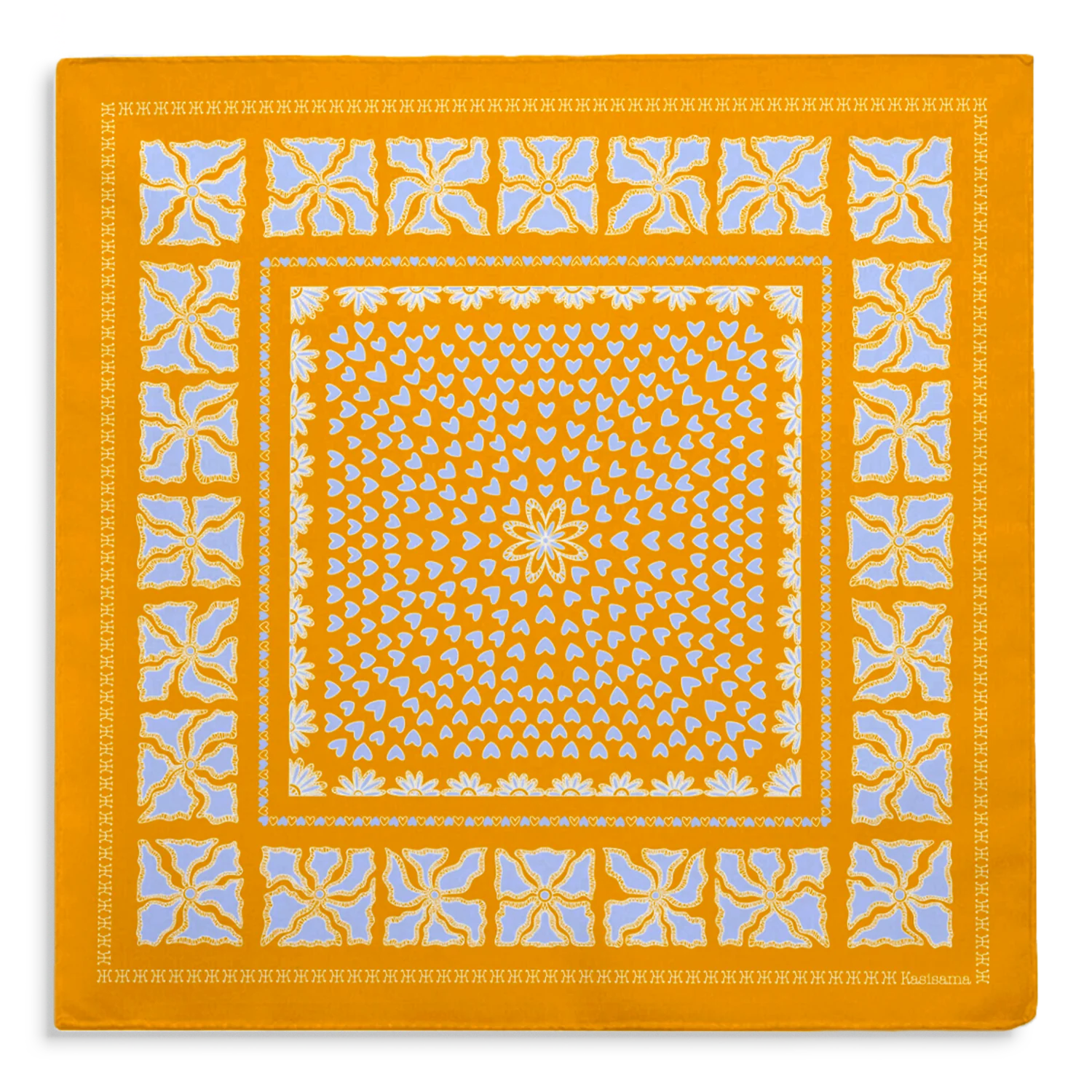 Foulard Hanoi - Moutarde & Bleu - 100% Coton - Image 2