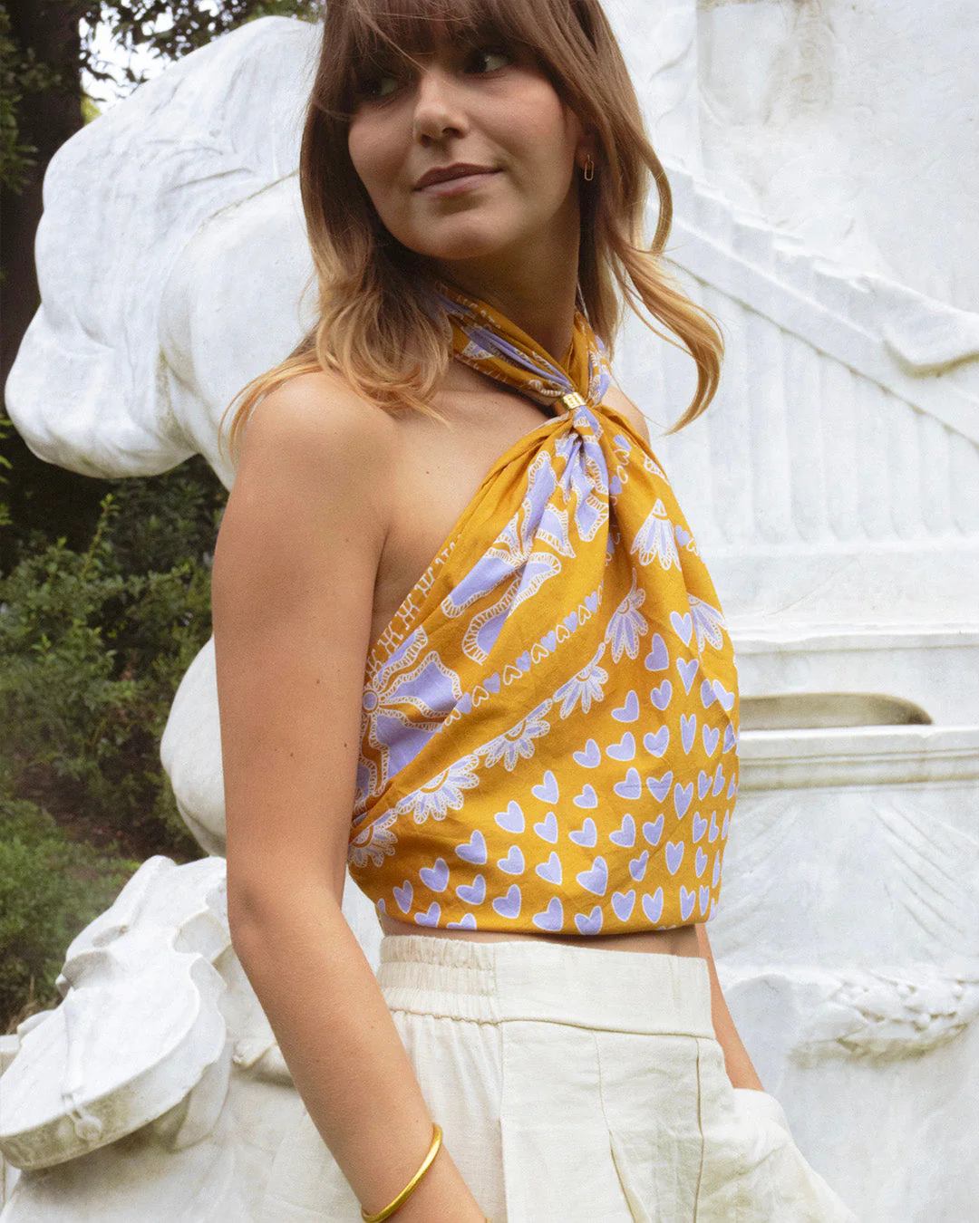 Foulard Hanoi - Moutarde & Bleu - 100% Coton - Image 3