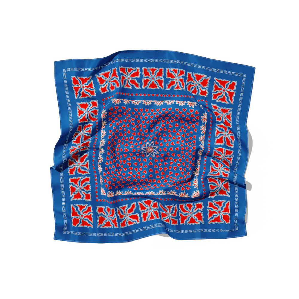Foulard Hanoi Soie - Bleu & Rouge - Image 2