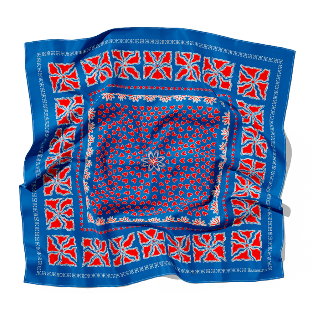 Foulard Hanoi Soie - Bleu & Rouge - Image 3