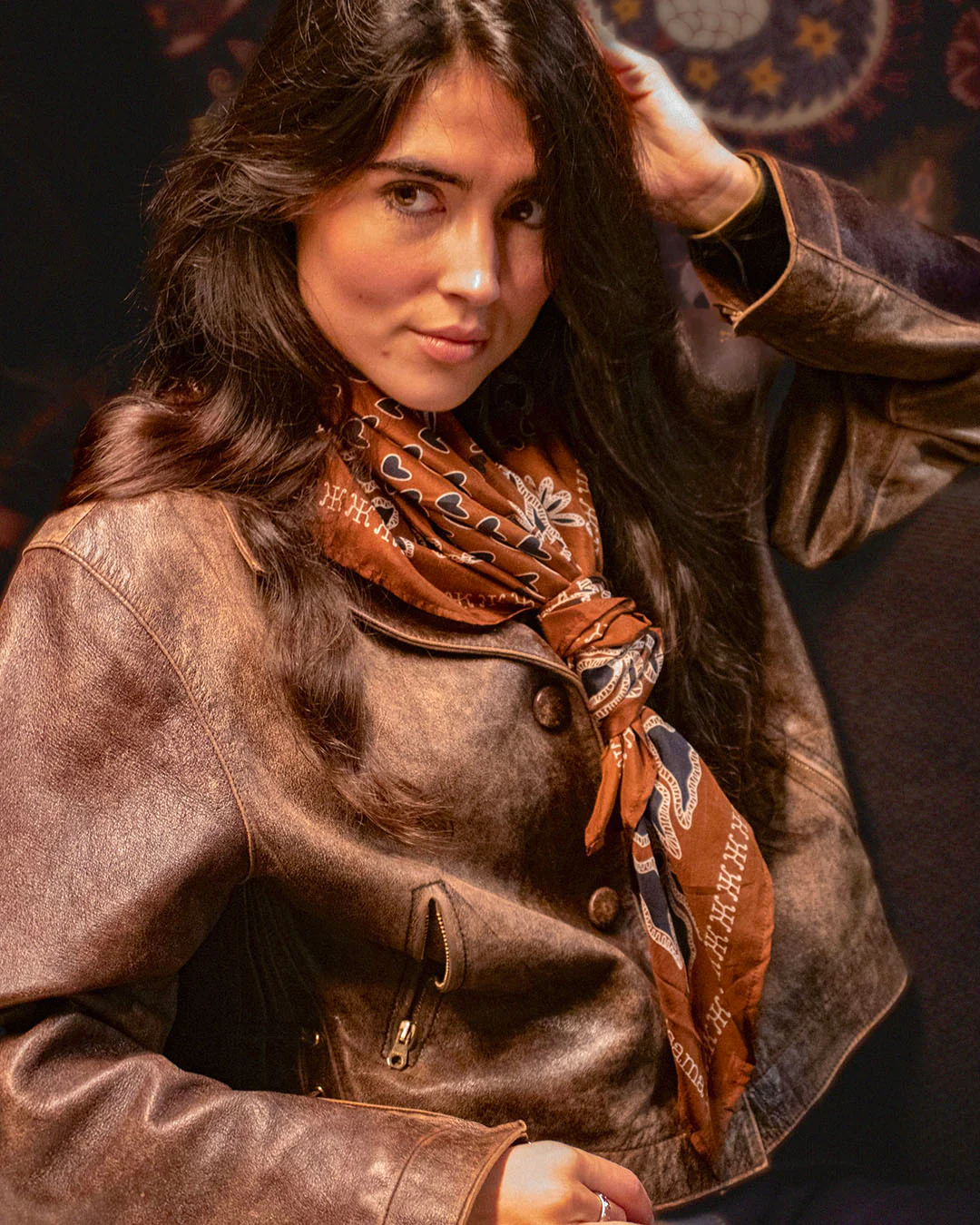 Foulard Hanoi Soie - Marron - 100% Soie - Image 2