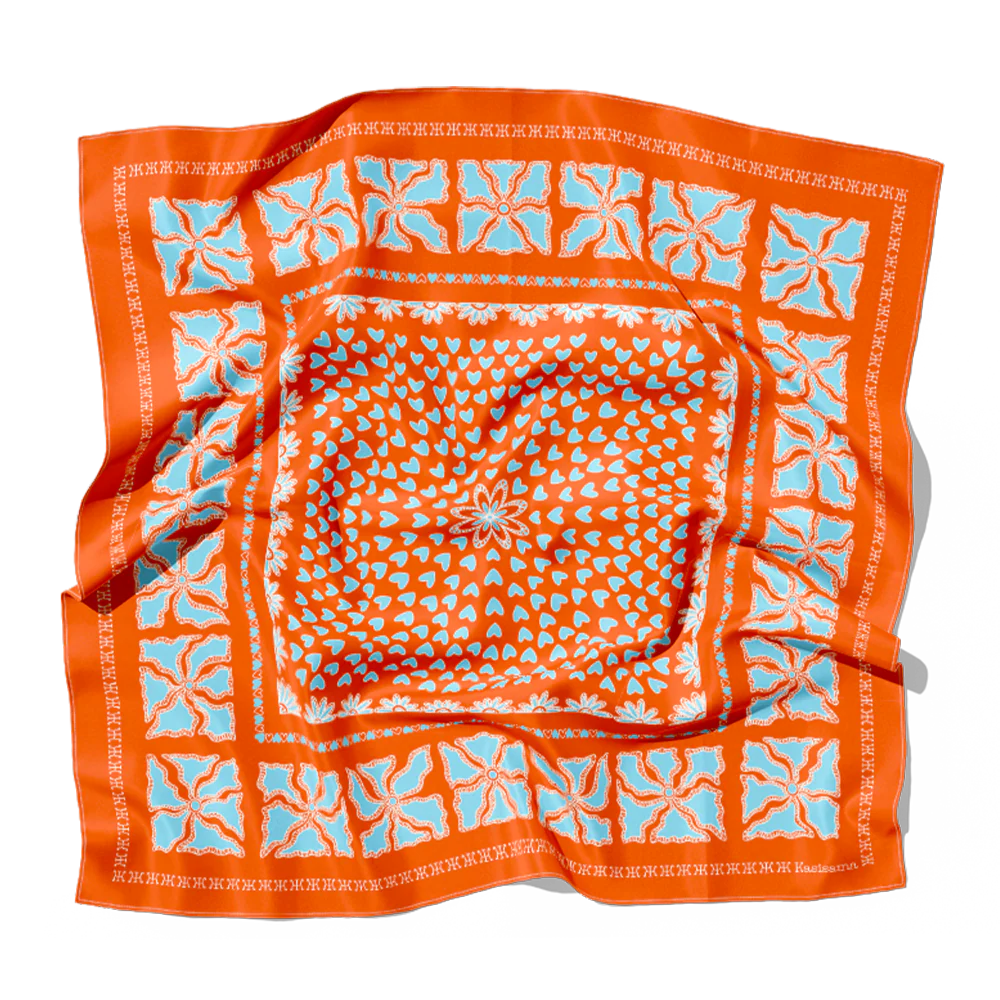 Foulard Hanoi Soie - Orange - 100% Soie - Image 2
