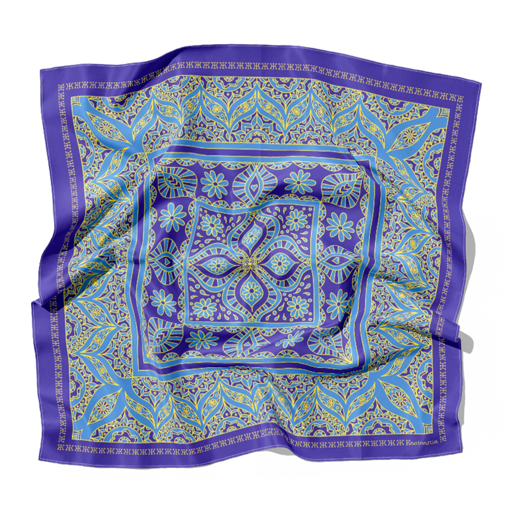 Foulard Hoian Soie - Violet & Bleu - 100% Soie - Image 4