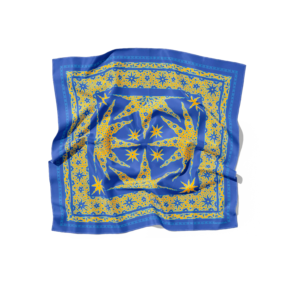 Foulard Samui Soie - Bleu & Jaune - 100% Soie - Image 2