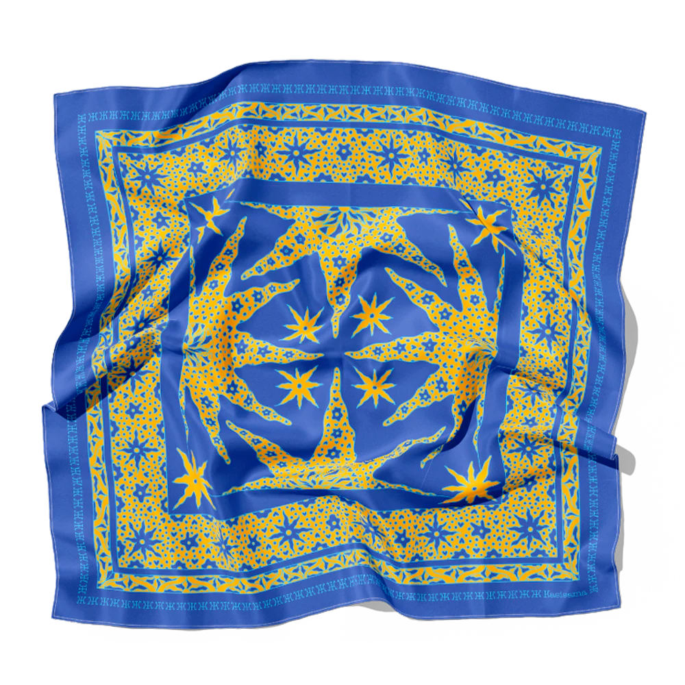 Foulard Samui Soie - Bleu & Jaune - 100% Soie - Image 3