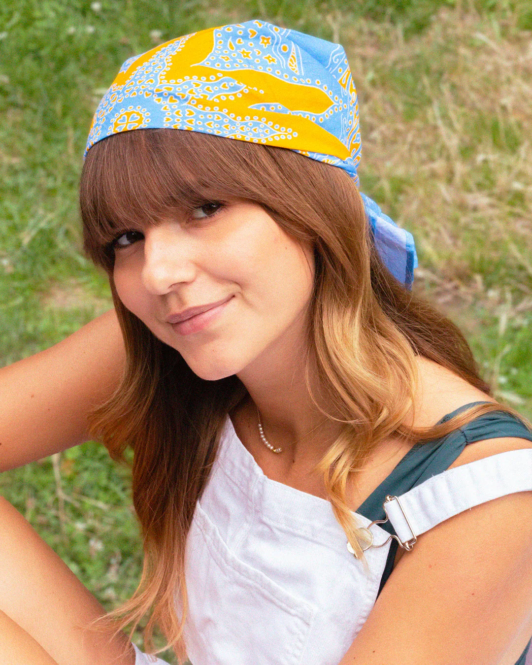 Foulard Siargao - Bleu & Jaune - 100% Coton - Image 3
