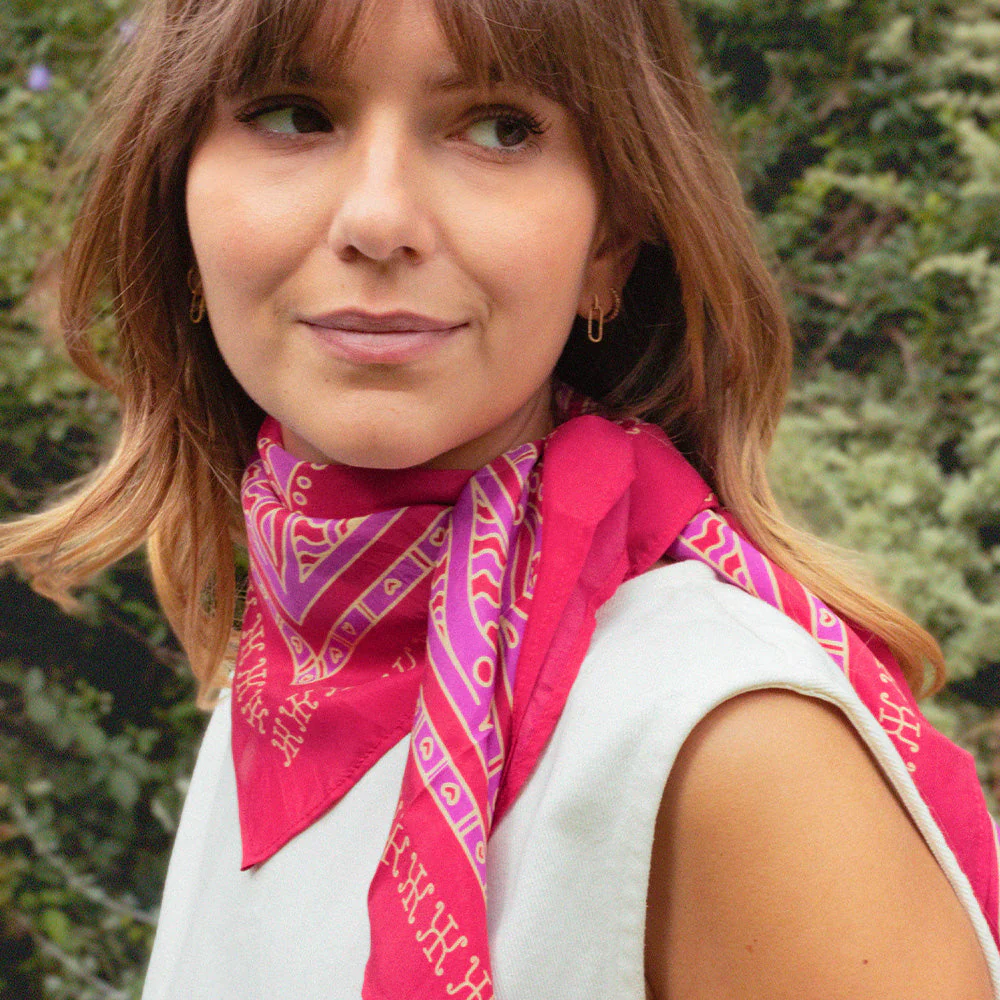 Foulard Siargao Soie - Rose & Rouge - 100% Soie - Image 3