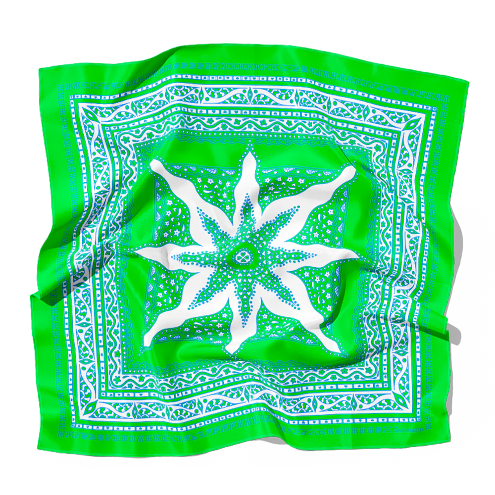 Foulard Siargao Soie - Vert & Blanc - 100% Soie - Image 2