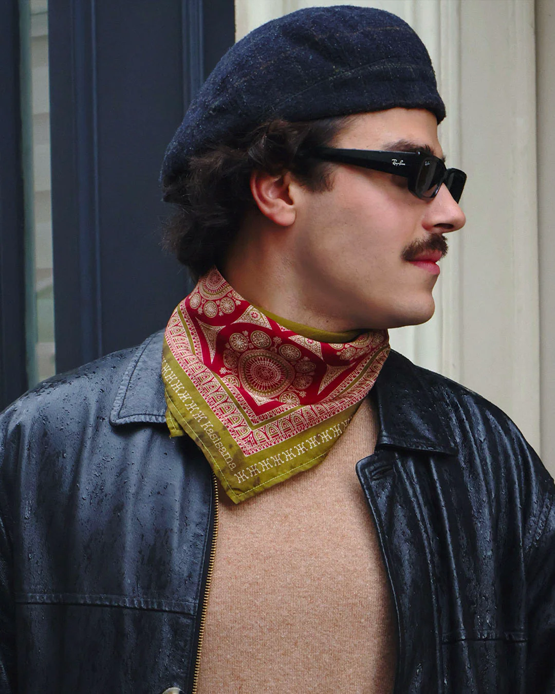 Foulard Sidemen - Olive & Bordeaux - 100% Coton - Image 2