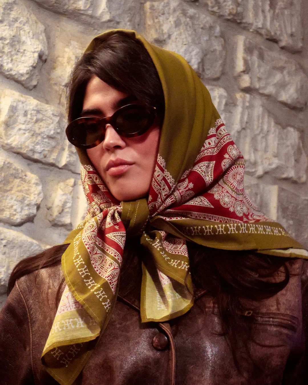 Foulard Sidemen Soie - Olive & Bordeaux - 100% Soie - Image 3