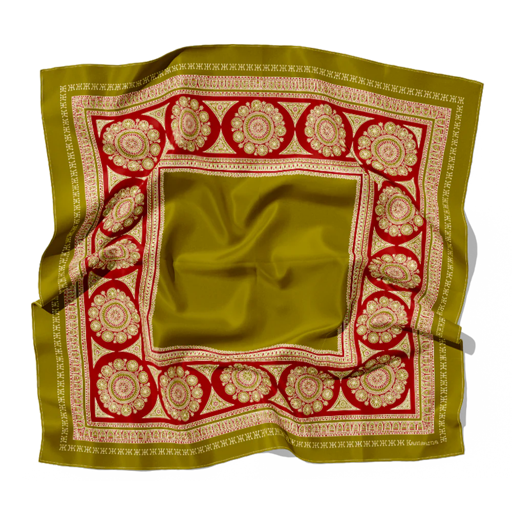 Foulard Sidemen Soie - Olive & Bordeaux - 100% Soie - Image 4