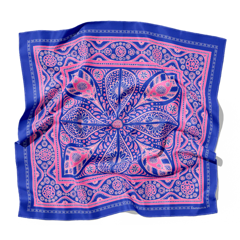 Foulard Vang Vieng Soie - Bleu & Rose - 100% Soie - Image 2
