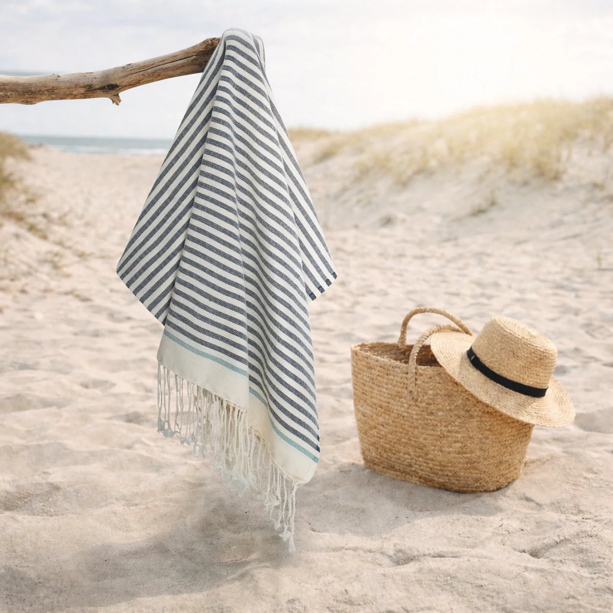 Fouta - Coton - Denim / Vert D'Eau - Biarritz - Image 2