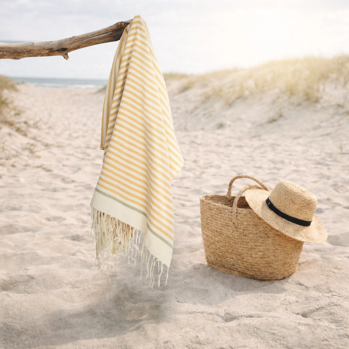 Fouta - Coton - Jaune Moutarde / Tilleul - Biarritz - Image 2