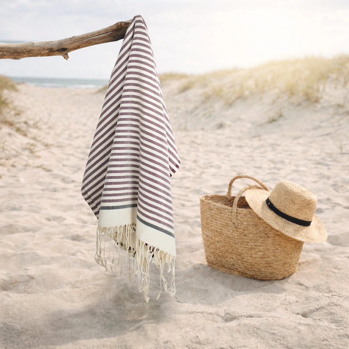Fouta - Coton - Prune / Noir - Biarritz - Image 2