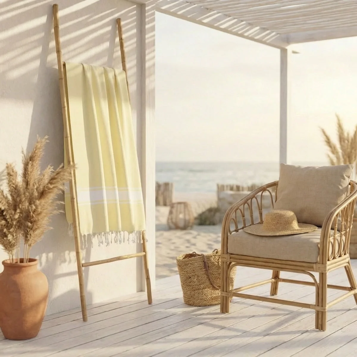 Fouta - Coton - Jaune Pâle - St Tropez - Image 2