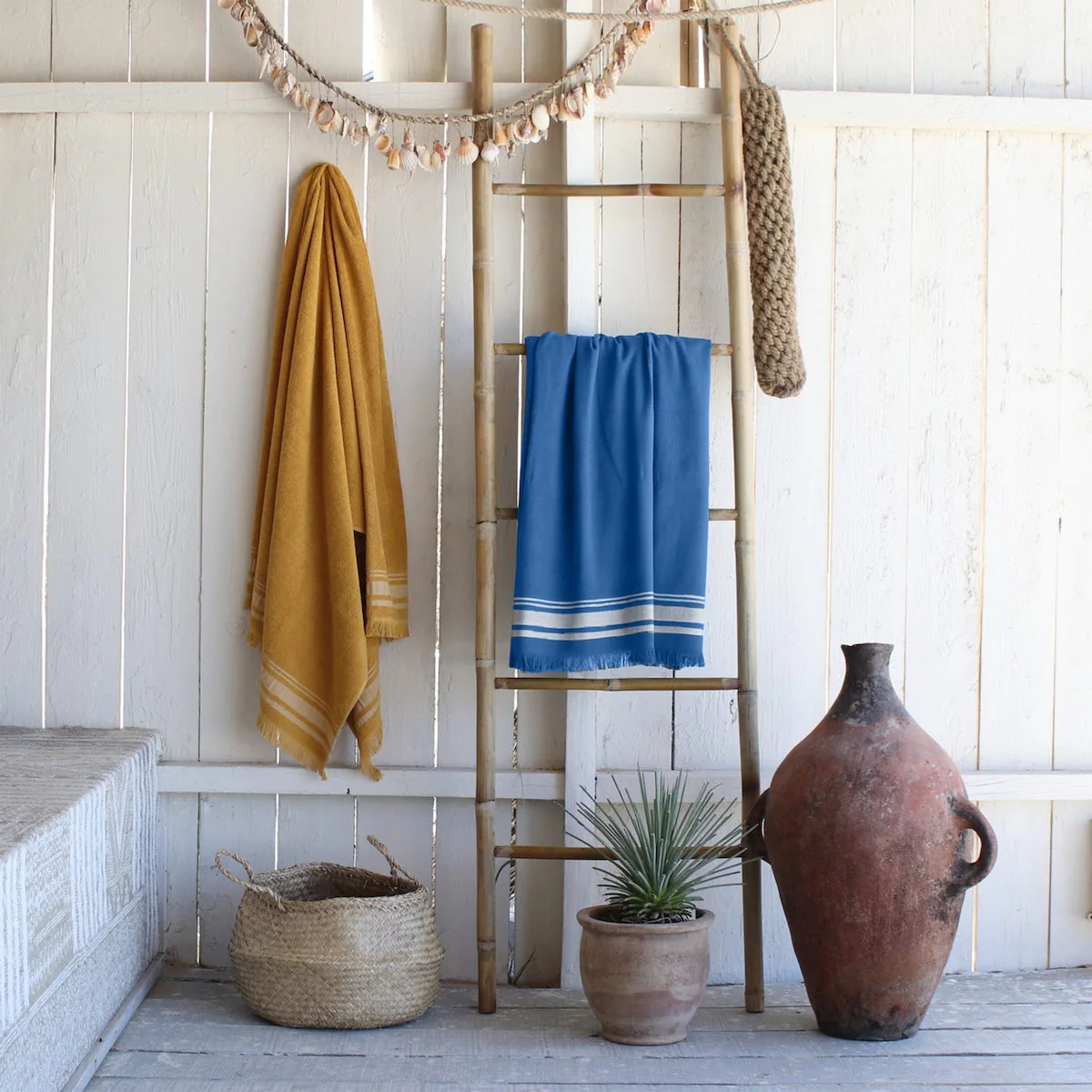 Fouta - Eponge - Bleu Denim / Grège - Faro - Image 2
