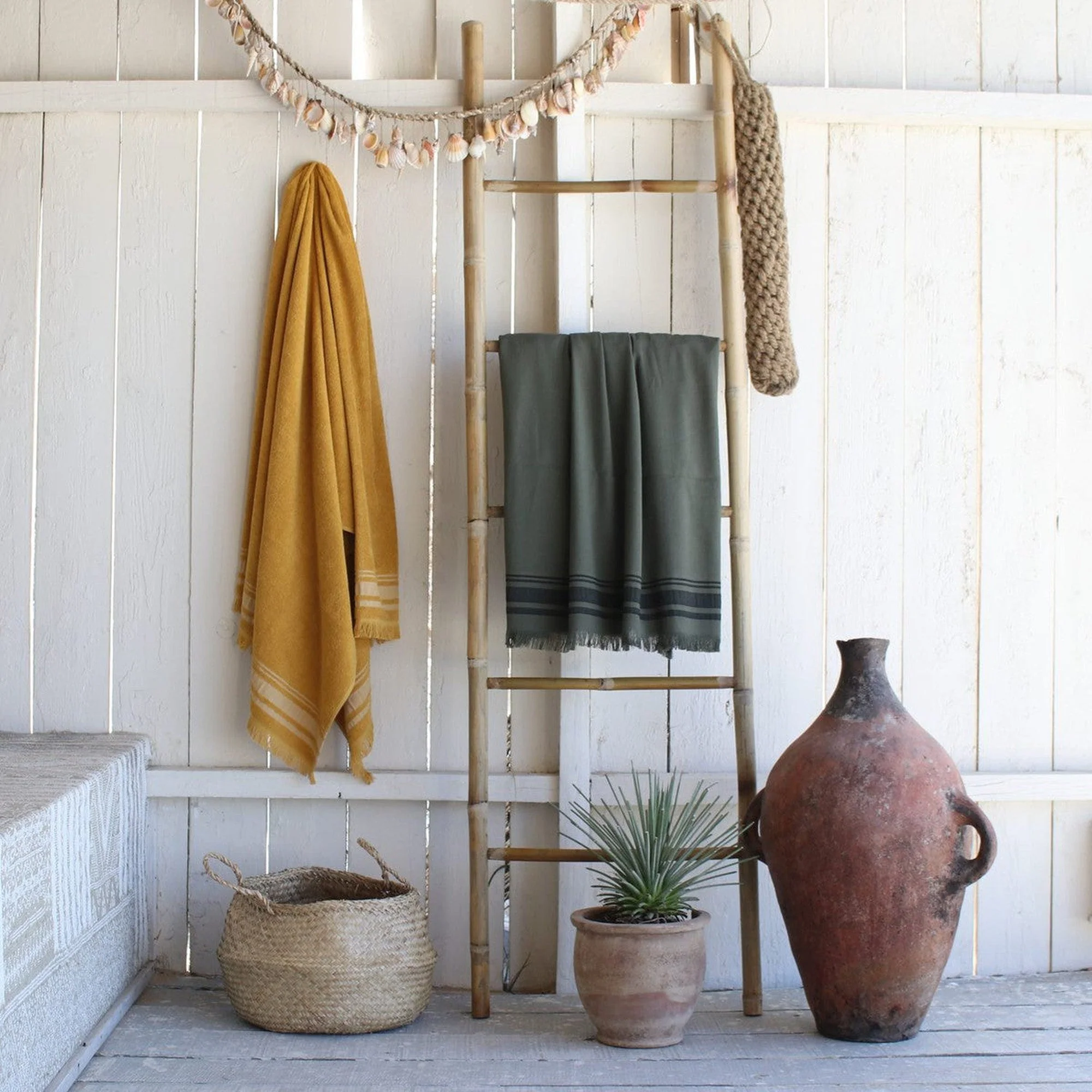 Fouta Éponge - Coton - Vert Kaki / Noir - Faro - Image 2