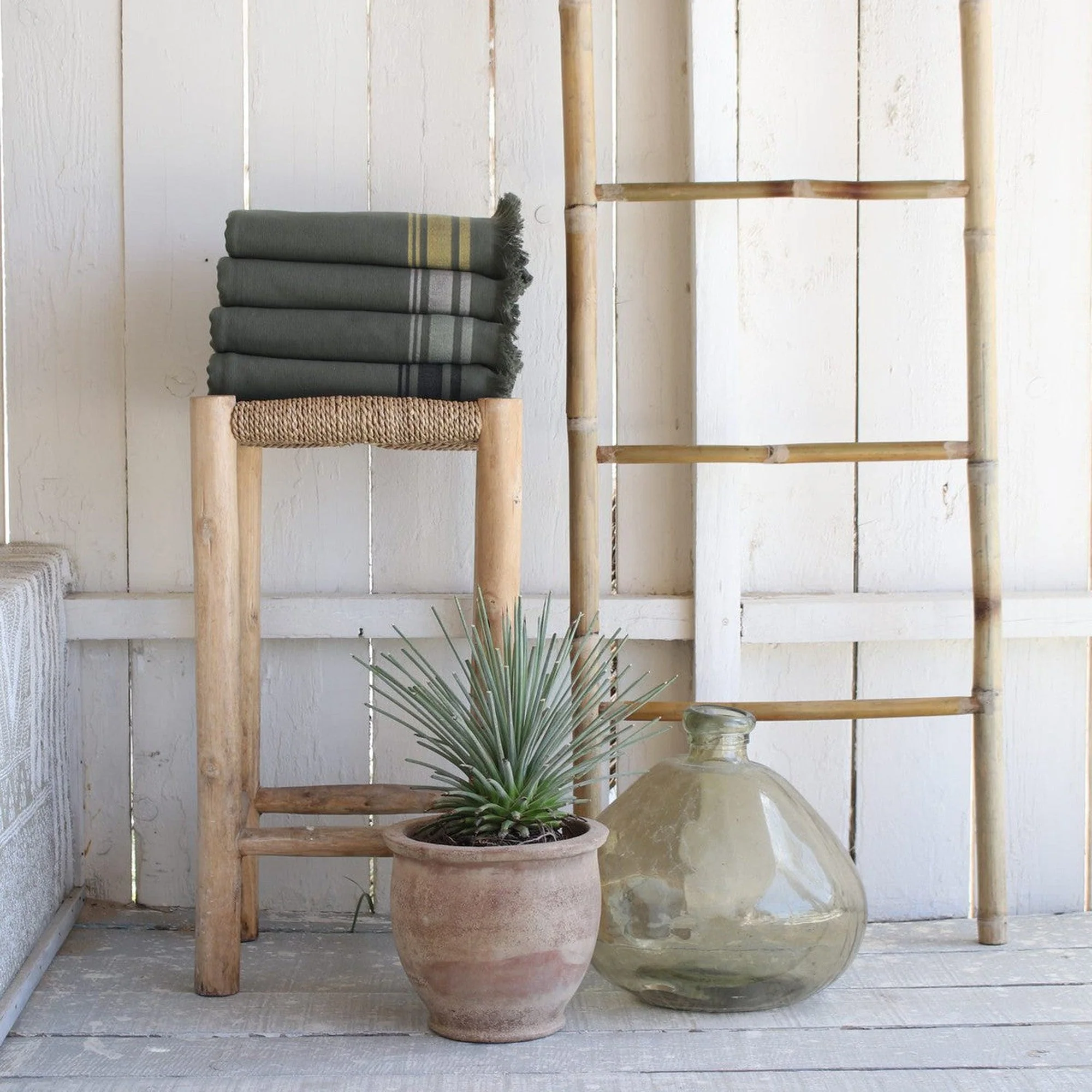 Fouta Éponge - Coton - Vert Kaki / Noir - Faro - Image 4