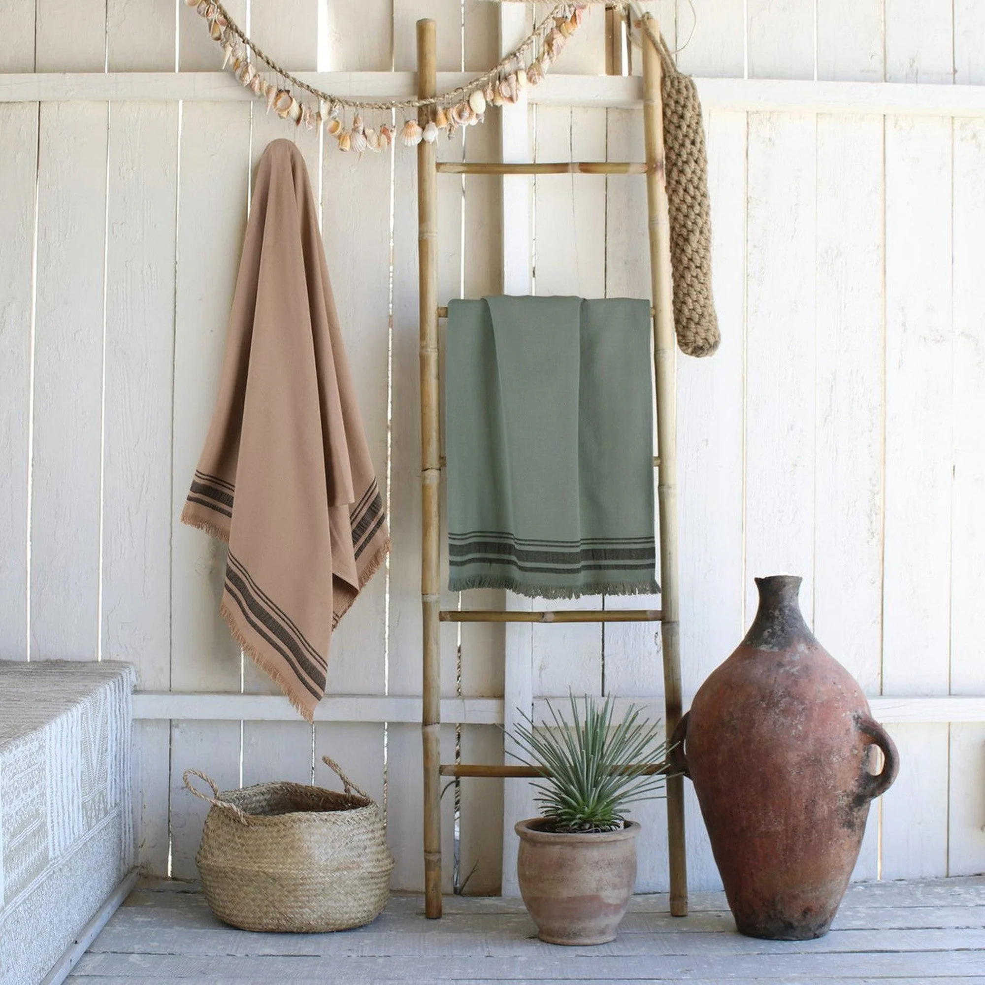 Fouta Éponge XXL - Coton - Sable / Noir - Faro - Image 2