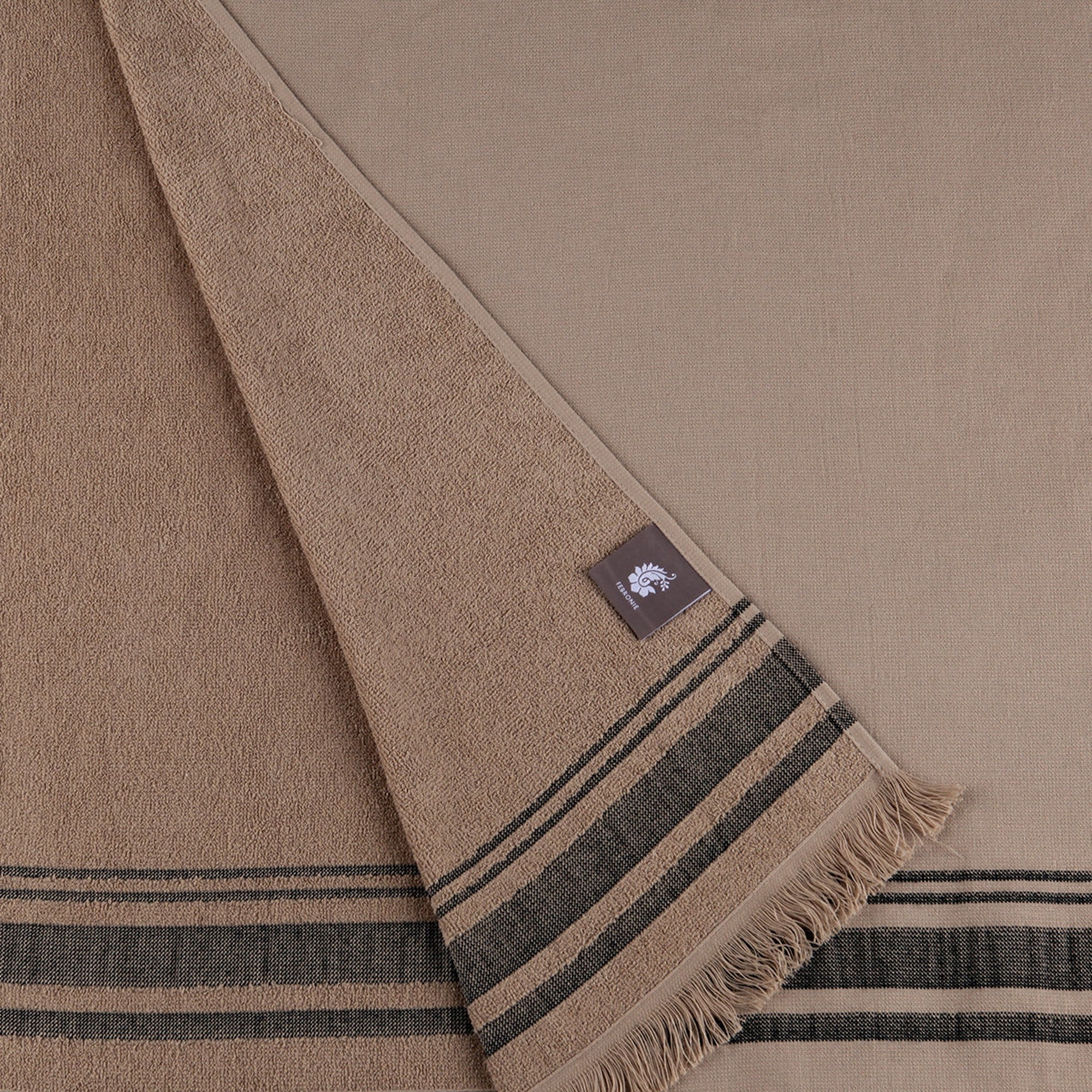 Fouta Éponge XXL - Coton - Sable / Noir - Faro - Image 3