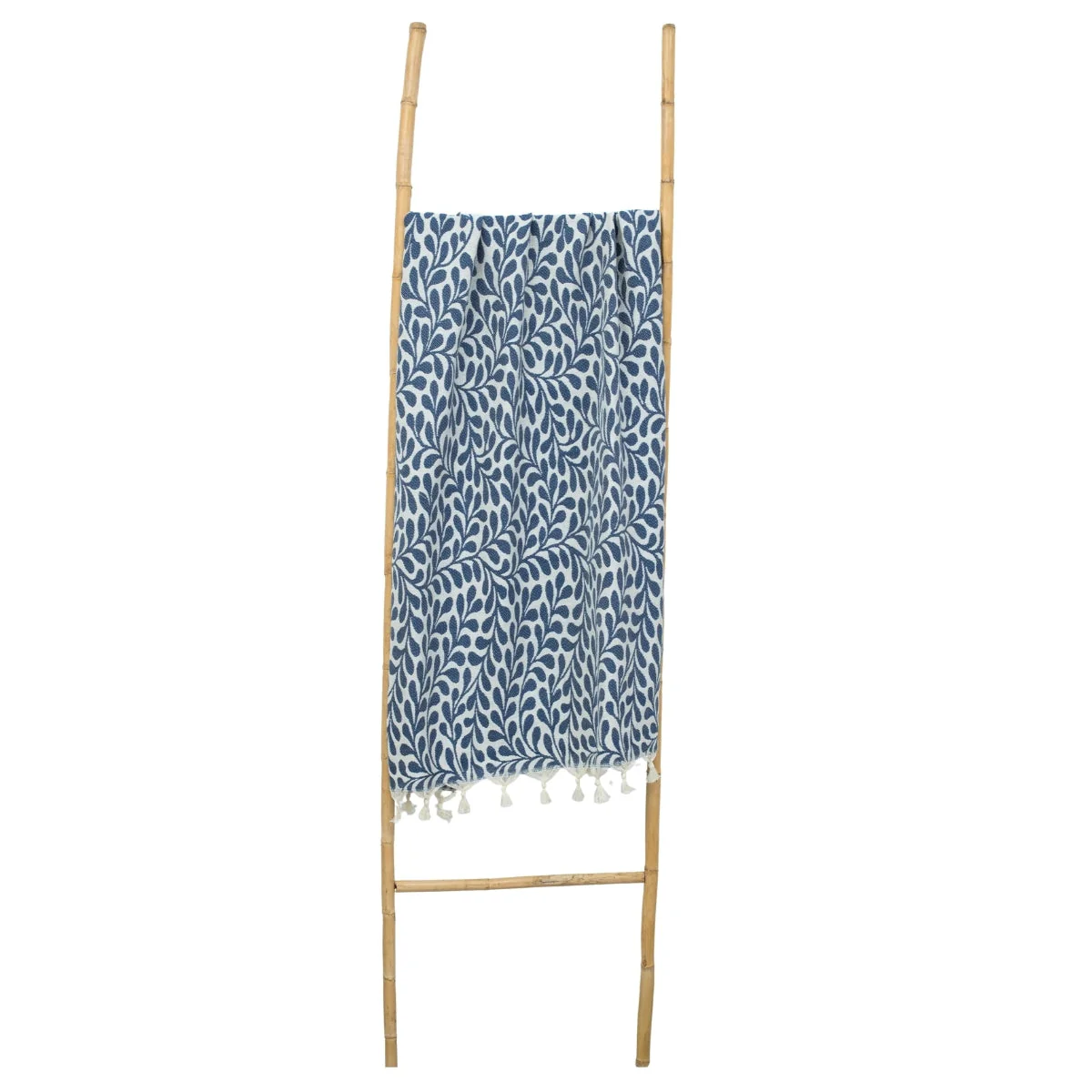 Fouta Jacquard - Coton - Bleu Jean - Feuille - Image 4