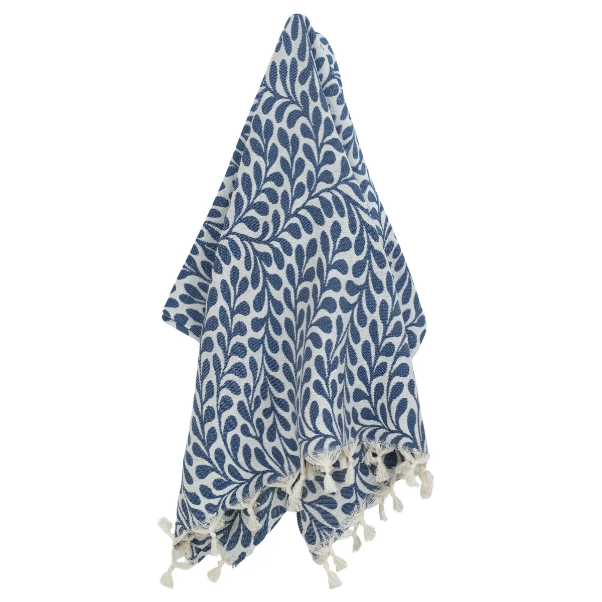 Fouta Jacquard - Coton - Bleu Jean - Feuille - Image 5