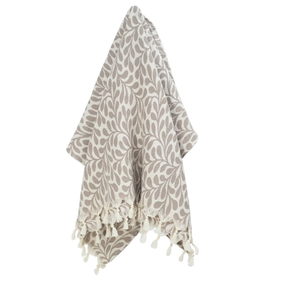 Fouta Jacquard - Coton - Taupe Clair - Feuille - Image 5