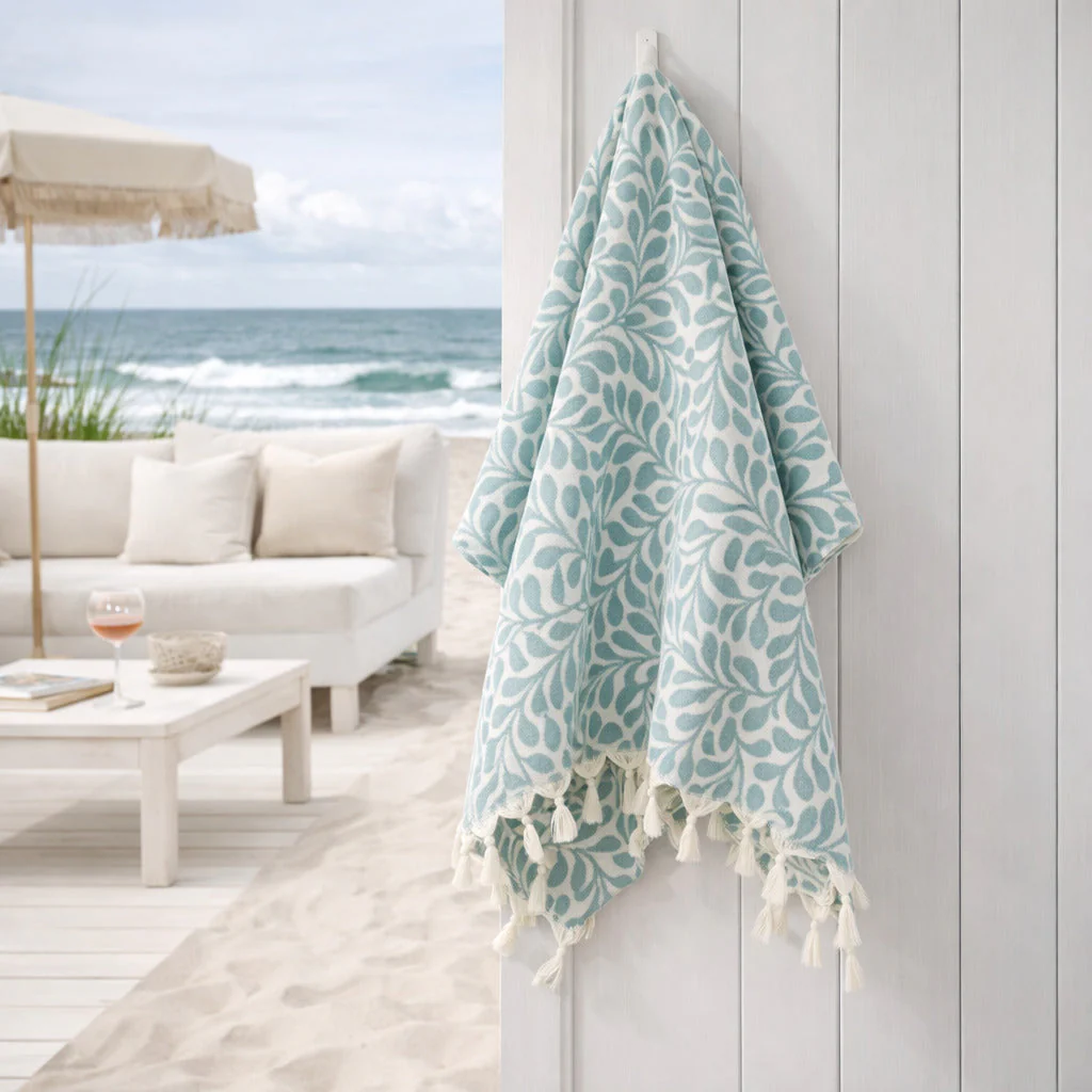 Fouta Jacquard - Coton - Vert Sauge - Feuille - Image 2
