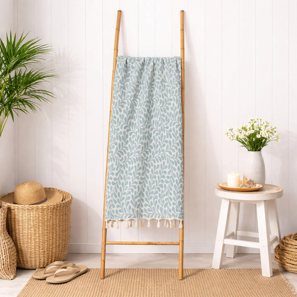 Fouta Jacquard - Coton - Vert Sauge - Feuille - Image 3