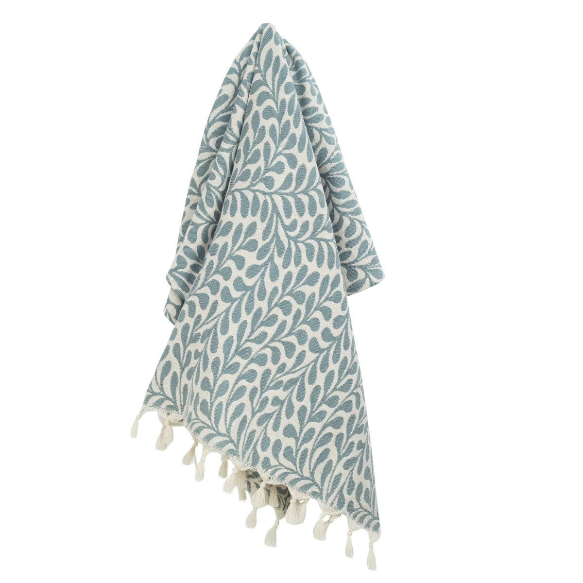 Fouta Jacquard - Coton - Vert Sauge - Feuille - Image 5