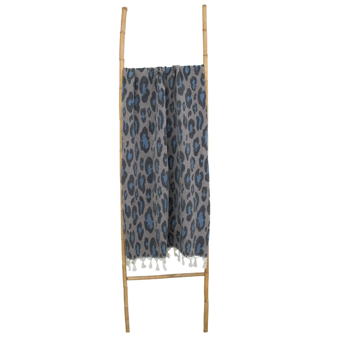 Fouta Jacquard - Coton - Taupe / Bleu - Leopard - Image 4