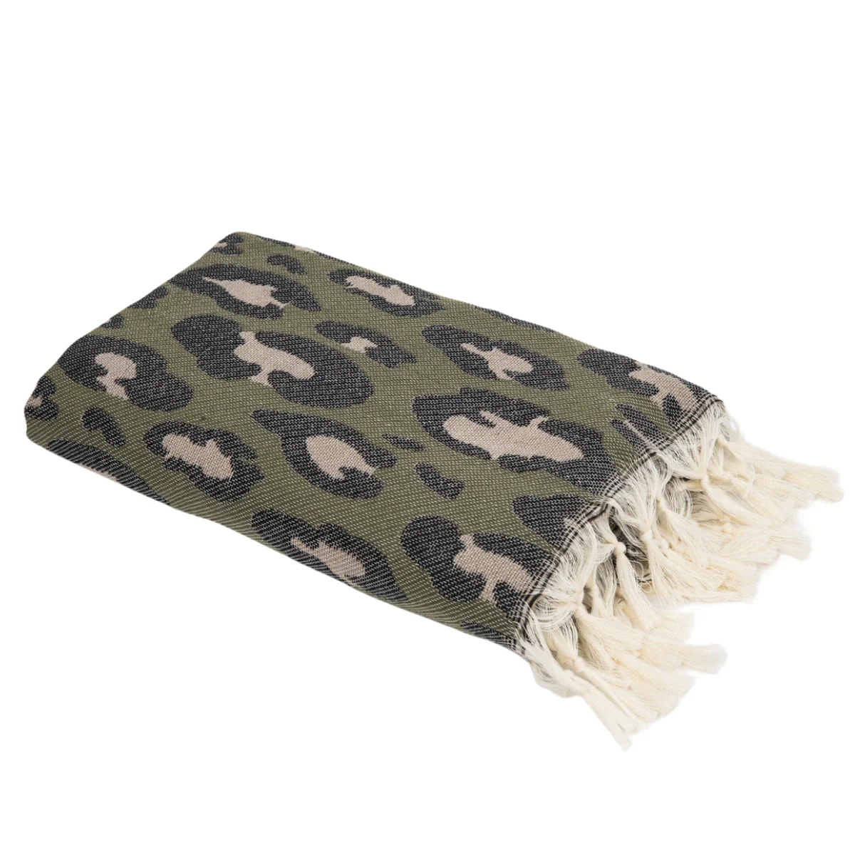 Fouta Jacquard - Coton - Vert Kaki - Leopard - Image 2
