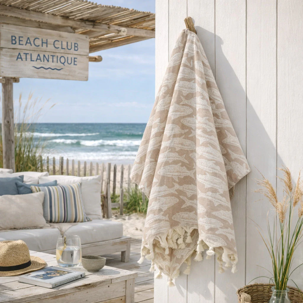 Fouta Jacquard - Coton - Beige - Poisson - Image 2