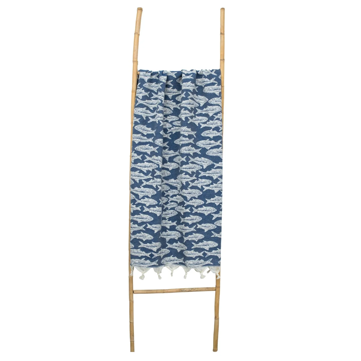 Fouta Jacquard - Coton - Bleu Jean - Poisson - Image 4