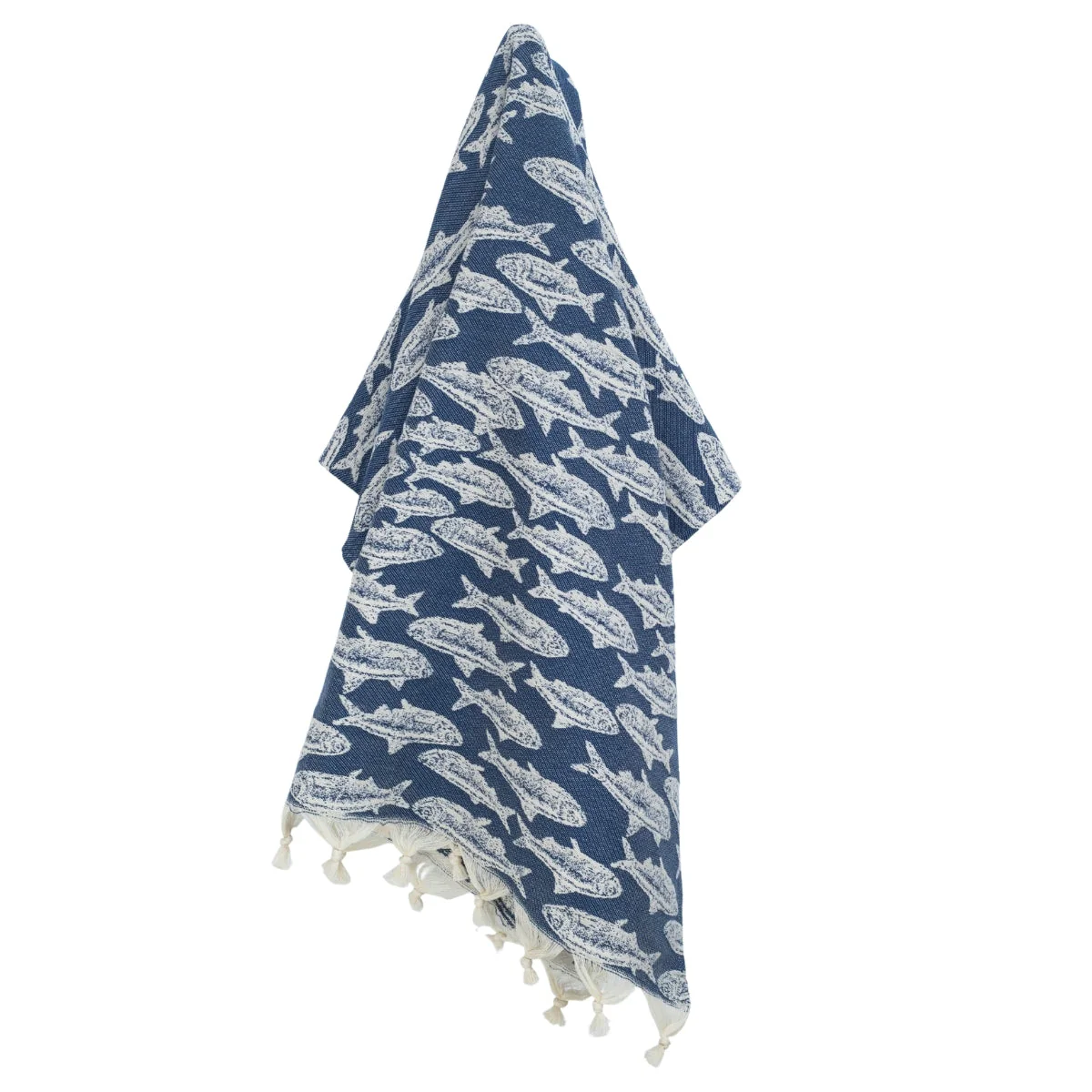 Fouta Jacquard - Coton - Bleu Jean - Poisson - Image 5
